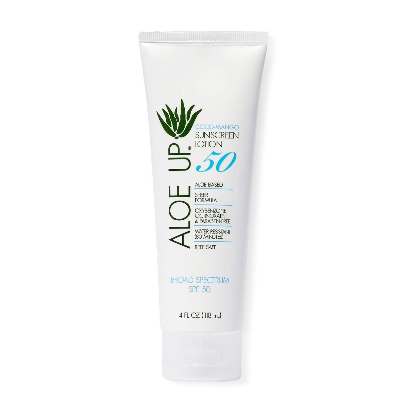 Aloe Up SPF 50 Sunscreen for Sensitive Skin - Broad Spectrum Face and Body Sunblock with Aloe Vera - Reef-Safe, Hydrating Coco-Mango Fragrance, 4 Oz