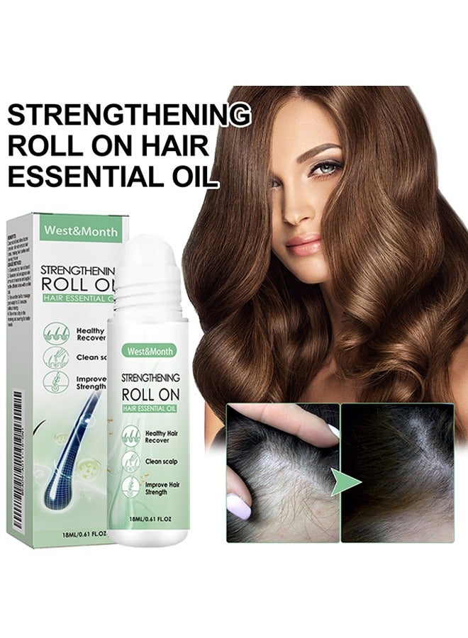 Strengthening Roll On Hair Essential Oil，Rosemary Hair Growth Essential Oil, with Roller Ball Massage Scalp Moisturizing Hair Roots, Dense Hair Care Oil for Dry Damaged Hair and Growth, Hair Loss Scalp Treatment for Men 18ML