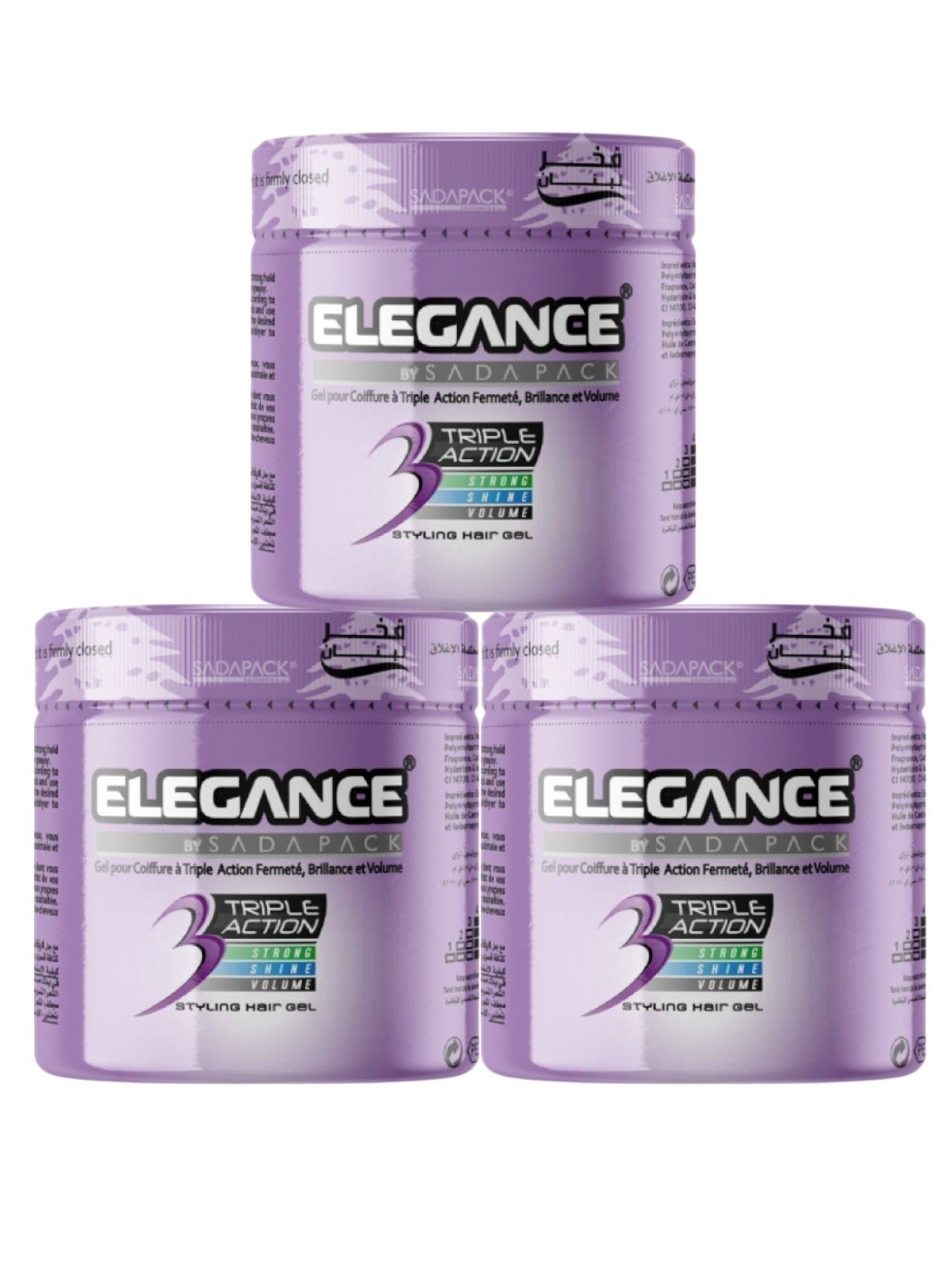 Elegance Triple Action Hair Gel – Violet – 1000ml – Pack of 3 | Strong Hold, Glossy Finish & Flexible Styling
