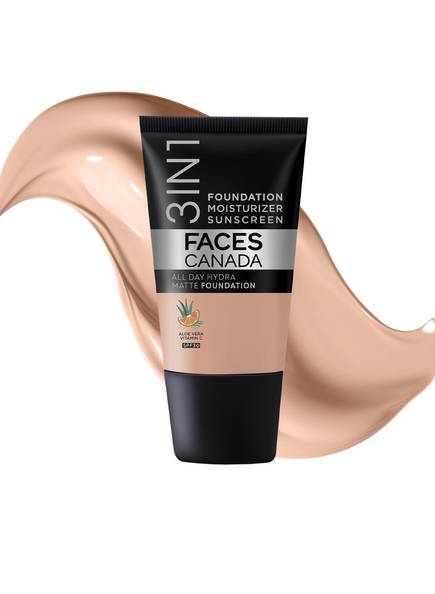FACES CANADA All Day Hydra Matte Foundation Mini 3 in-1 Foundation Moisturizer 24 HR Aloe Hydration and Vitamin C 10HR Long Wear  Medium to High Buildable Coverage Warm Natural15ml