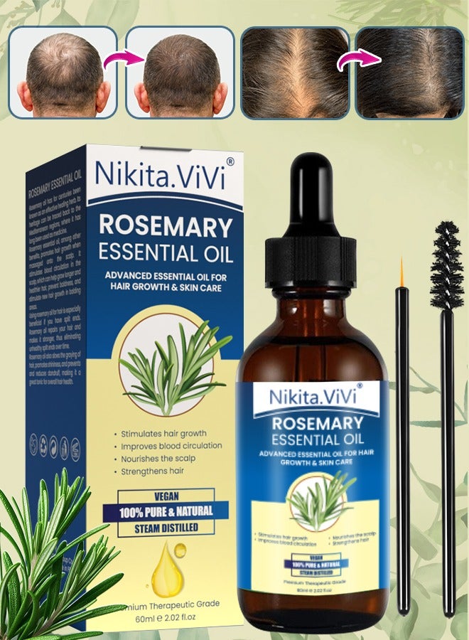 60 ml Rosemary Essential Oil for Hair Growth Pure Organic Rosemary Oil for Dry Damaged Hair and Growth Hair Scalp Oil Pure and Natural Premium Quality Oil Hair Loss Treatment Oil for Men and Women