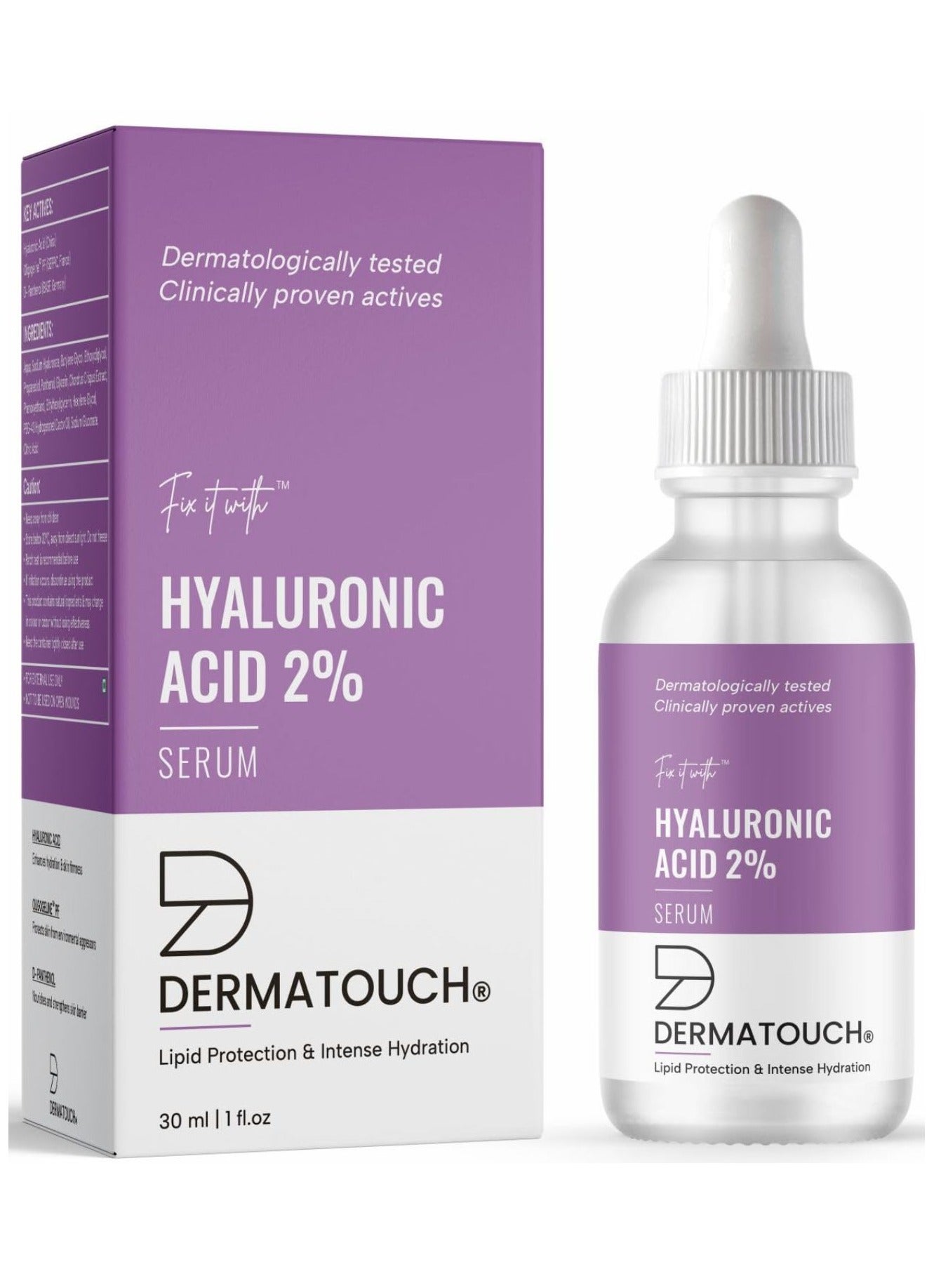 DERMATOUCH Hyaluronic Acid 2% Serum | For intense Hydration, Glowing Skin | Specially for Dry Skin | For both Men & Women | 30ml