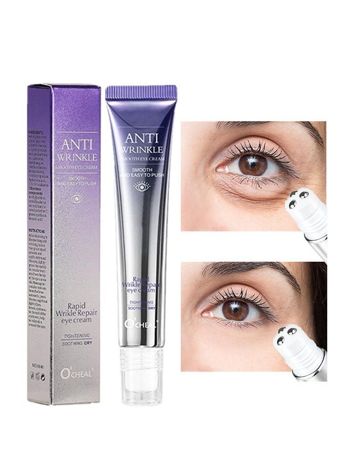 Rapid Wrinkle Eye Cream 20g, Anti Wrinkle Smoothing Cream, Roll On Eye Massage, Eyes Fade Fine Lines, Reduce Dark Circles Eye Serum, Tighten Eye Bags Puffiness Improve Elasticity Eye Treatment Cream