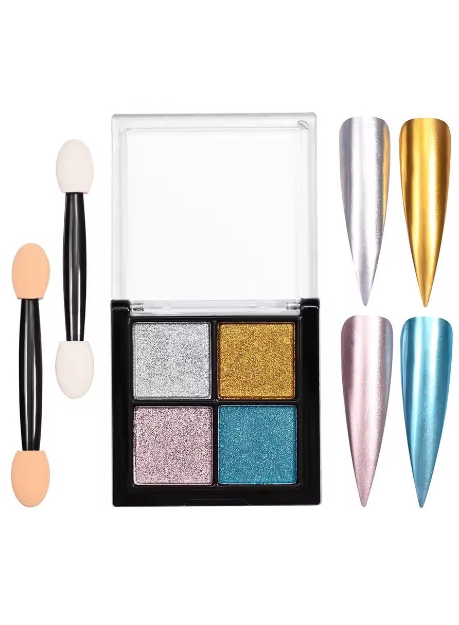 4Colors/Set Magic Mirror Rubbing Nail Glitter Powder - Metallic Chrome Nail Powder Nails UV Gel Polish Pigment Dust Decoration**