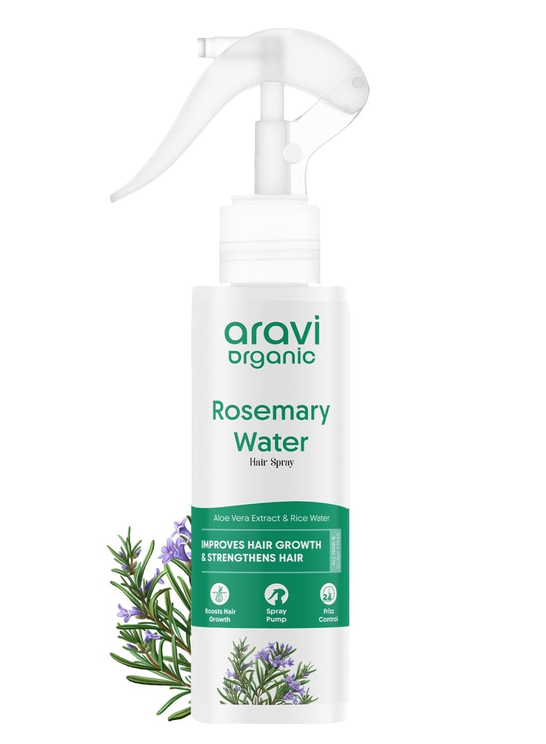 Aravi Organic Rosemary Water Hair Spray For Hair Growth - Reducing Hair Fall, Strengthens Hair & Breakage - Promotes Healthy Follicles and Thicker Hair - For Men & Women - Fragrance Free -100 ml
