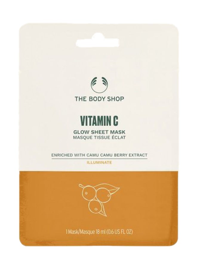 Vitamin C Glow Sheet Mask – Hydrating & Radiance-Boosting Face Mask with Camu Camu Berry Extract & Aloe Vera | 24hr Moisture, Evens Skin Texture | Refreshing, Instant Glow