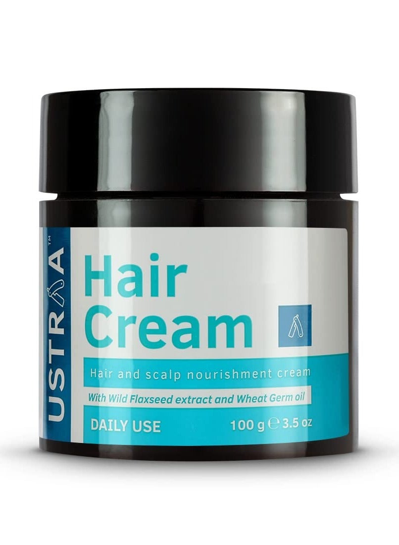 USTRAA Hair Cream for Men - 100g - For Daily Use with Light Hold- Style & nourishment | Wheat Germ Oil | Wild Flax Seed Extracts | Moisturizes Hair | Non-sticky, Sulphate & Paraben FREE