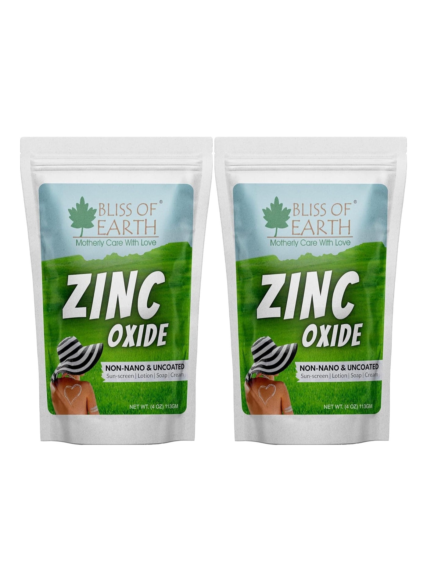 Bliss of Earth 4 oz Zinc Oxide Powder Non Nano & Uncoated for Skin Face, Cosmetic & DIY Product 113Gm Pack of 2