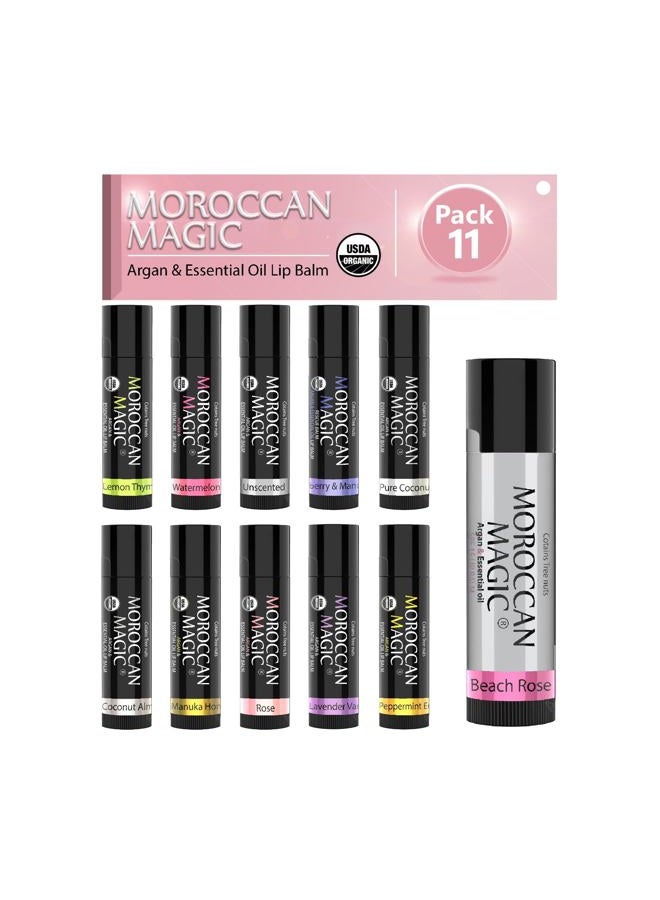Organic Lip Balm Variety Pack Gift Set | Natural Argan and Essential Oils | Quality Smooth Application | Non-Toxic Cruelty Free | Rose, Peppermint Eucalyptus, Lemon Thyme | 3 Pack