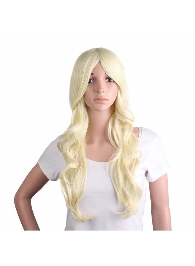 24 Inch/60cm Charming Synthetic Fiber Long Wavy Hair Wig Women's Party Full Wig (Light Blonde)