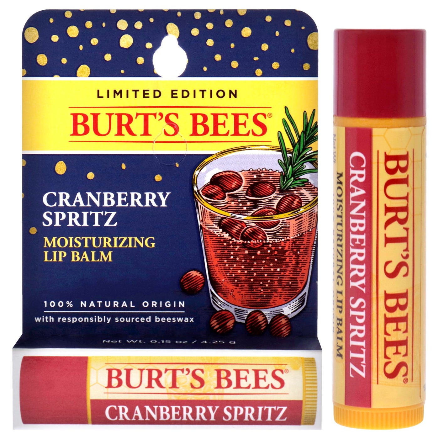 Cranberry Spritz Moisturizing Lip Balm by Burts Bees for Unisex - 0.15 oz Lip Balm