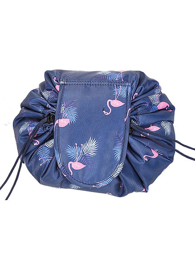 Make up Bag Drawstring Travel Cosmetic Bag Round Magic Toiletry Beauty Kit Pouch Flamingo Blue