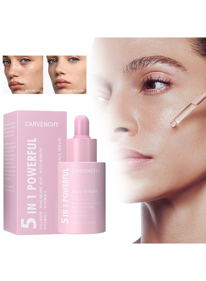 5 In 1 Powerful Face Serum, Hyaluronic Acid Serum With Vitamin C And E , For Moisturizing Brightening Face Serum Anti-Aging Facial Serum For Dark Spots, Fine Lines And Wrinkles Smooth Skin 30ML