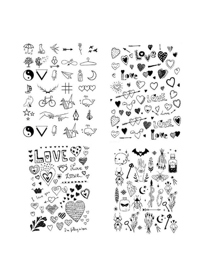 Black Flowers Tree Temporary Tattoo Sticker Waterproof Geometric Insect Women Girls Neck Chest Hand 15X11cm Set of 4 (SF044)