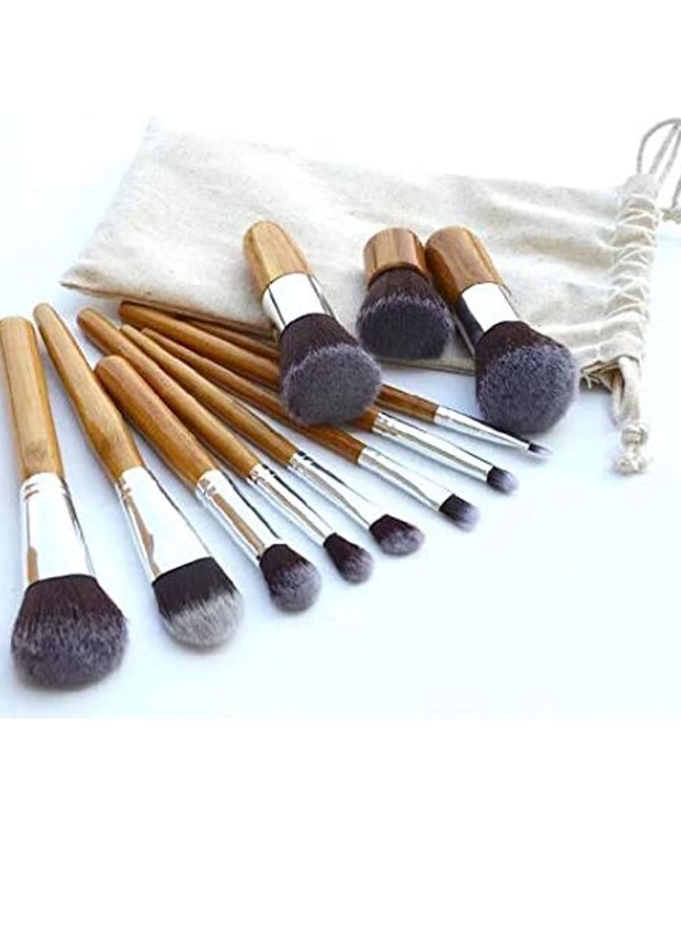 ORiTi 11 Pieces Makeup Brush Set Professional Bamboo Handle Premium Synthetic Kabuki Foundation Blending Blush Concealer Eye Face Liquid Powder Cream brushes Kit With Bag