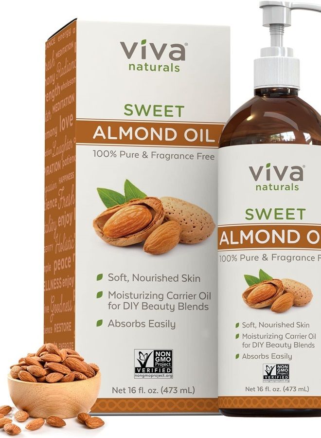 Almond Oil (16 oz); Sweet Almond Oil for Skin or Almond Oil for Hair, The Perfect Natural Body Oil for Women, Great as Unscented Massage Oil