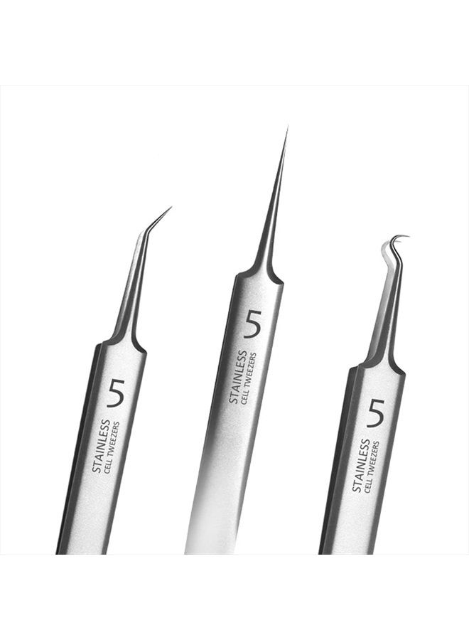 Professional Facial Blackhead Remover Tweezers,3Pcs Precision Pimple Popper Tool Kit for Whitehead Ance Blemishs Comedones Stainless Steel Makeup Tool - Matte