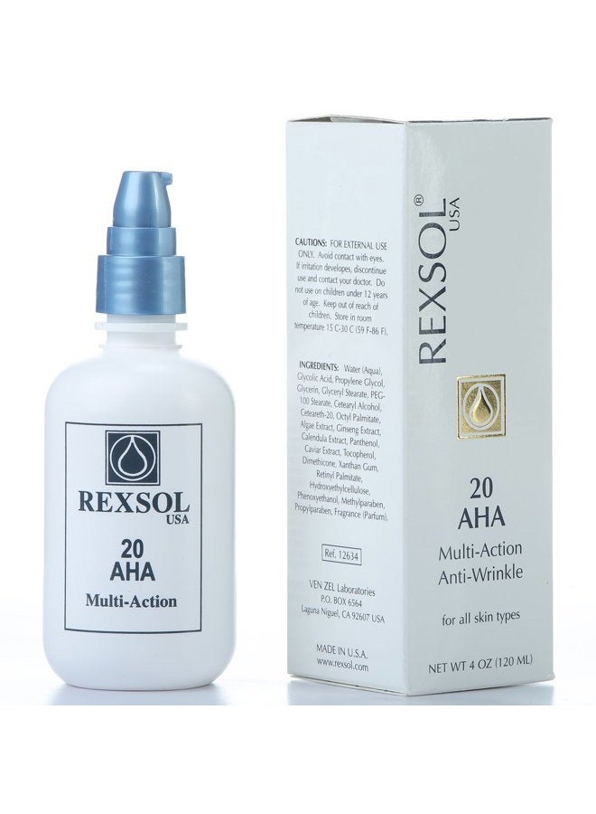20 AHA Multi-action Anti-Wrinkle Cream | With Vitamin E, Algae Extract, Ginseng Extract, Calendula Extract, Caviar Extract | Diminishes appearance of fine lines & wrinkles. (120 ml / 4 fl oz)
