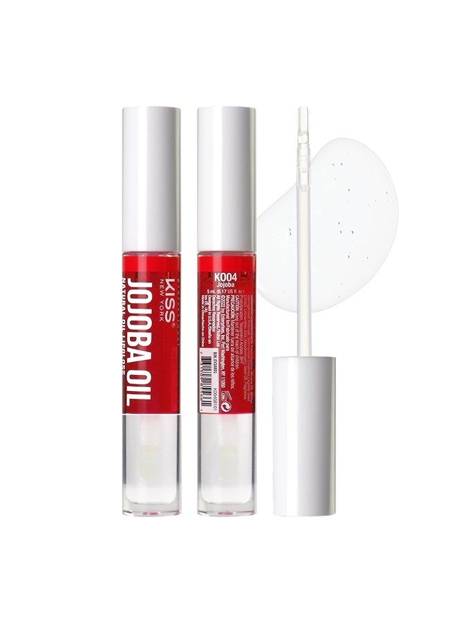 Kiss New York 3 PACK Lip Oil Gloss, Hydrating Non-Sticky Lip Oil, 100% Natural Oil Clear Lip Gloss, Lightweight Lip Moisturizer (Rosegold & Shea Butter & Jojoba)
