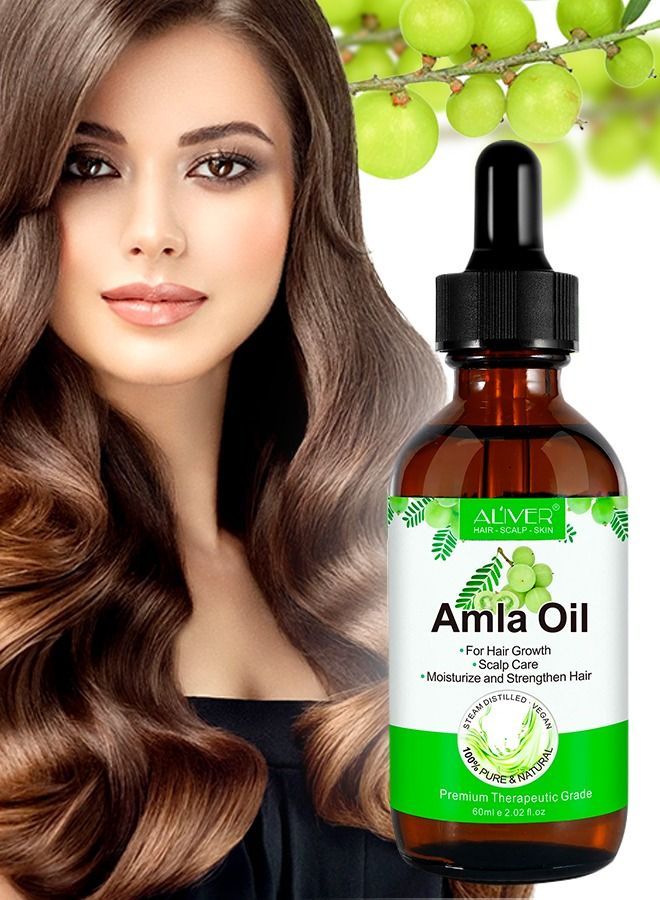 60 ml Amla Oil 2.02 Fl Oz 100% Pure Natural Organic Amla Hair Oil Cold Pressed Amla Oil for Hair Growth Moisturize Healthy and Strengthen Hair Nourishes Scalp Hair Treatment Oil