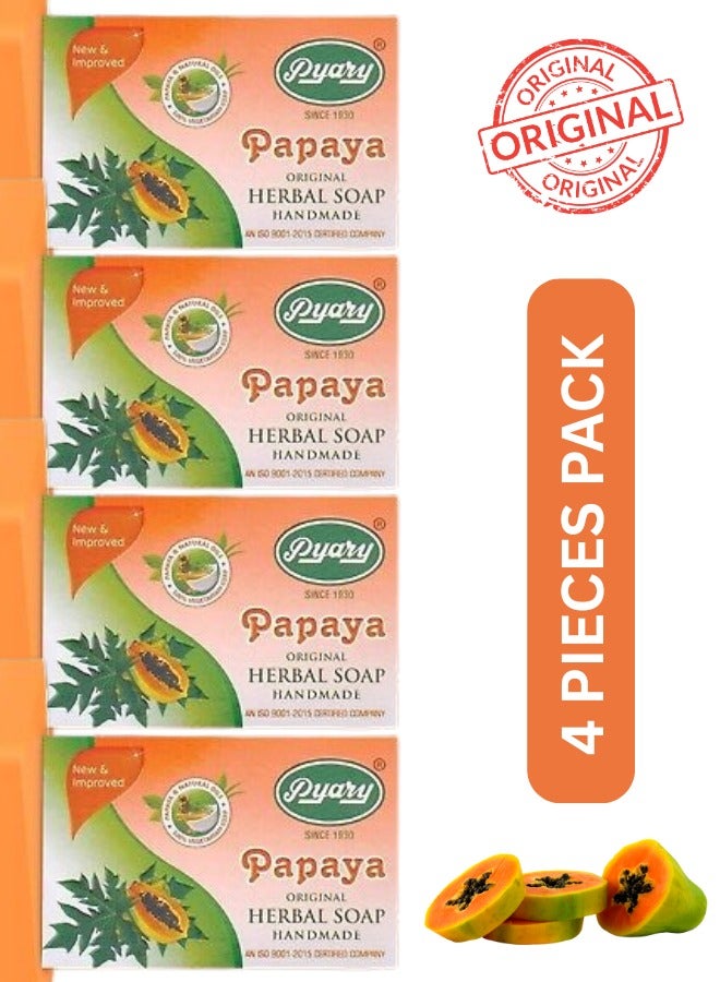 Papaya Herbal Handmade Soap – Natural Brightening & Exfoliating Bar – Pack of 4 x 75g – For Face & Body