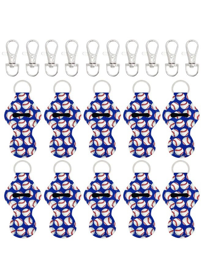 10 Pack Chapstick Holder Keychain, Keyring for Lip Balm Lip Gloss Lipstick with 10 Pieces Metal Keyring Clasps, Play Ball