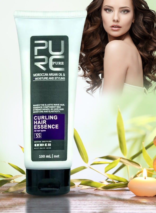 100ml Moroccan Argan Oil Hair Curling Essence Cream Curling Hair Essence for Moisturizing Curling Styling Hair Curling Cream for Elastic Wave Hair Moisturize & Elasticity