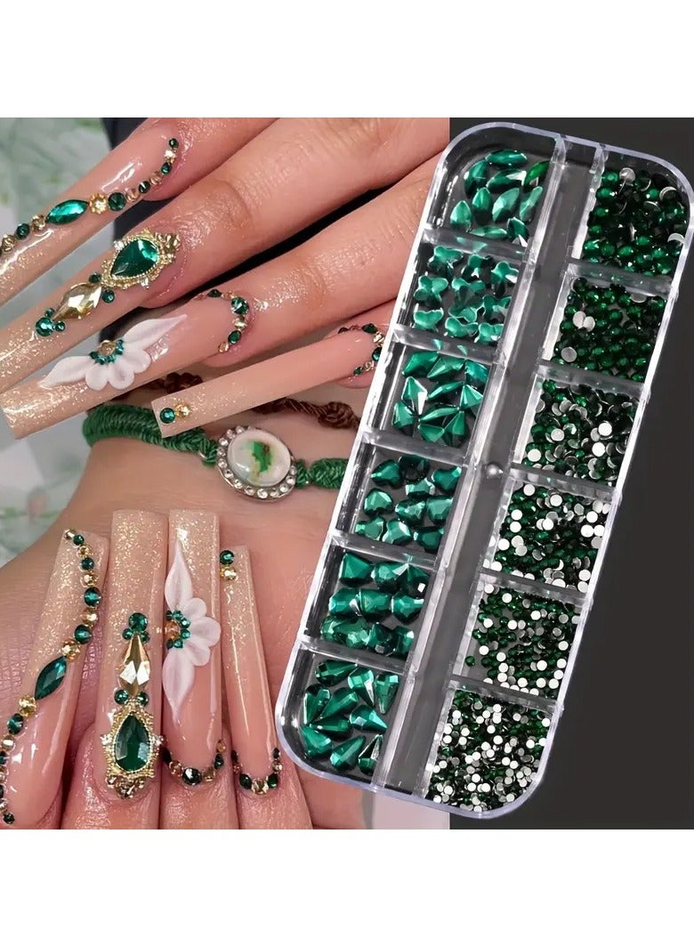 Vibrant 3D Crystal AB Nail Art Rhinestones - 12-Grid Mixed Shapes, Easy Apply & Long-Lasting Gems for DIY & Salon Designs