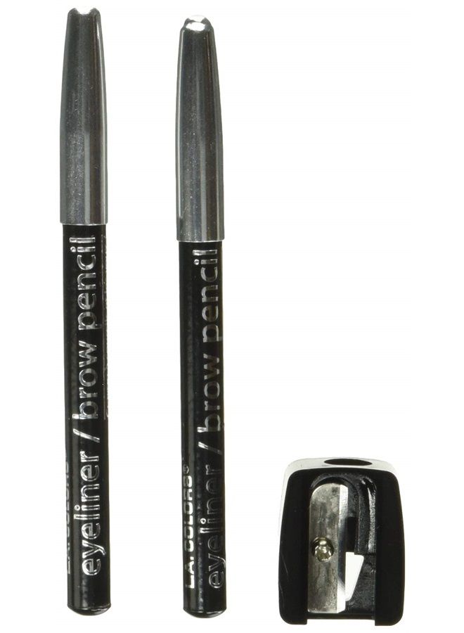 2-Piece Eyeliner/Brow Pencil with Sharpener, Black, 0.03 Ounce, CBPN222