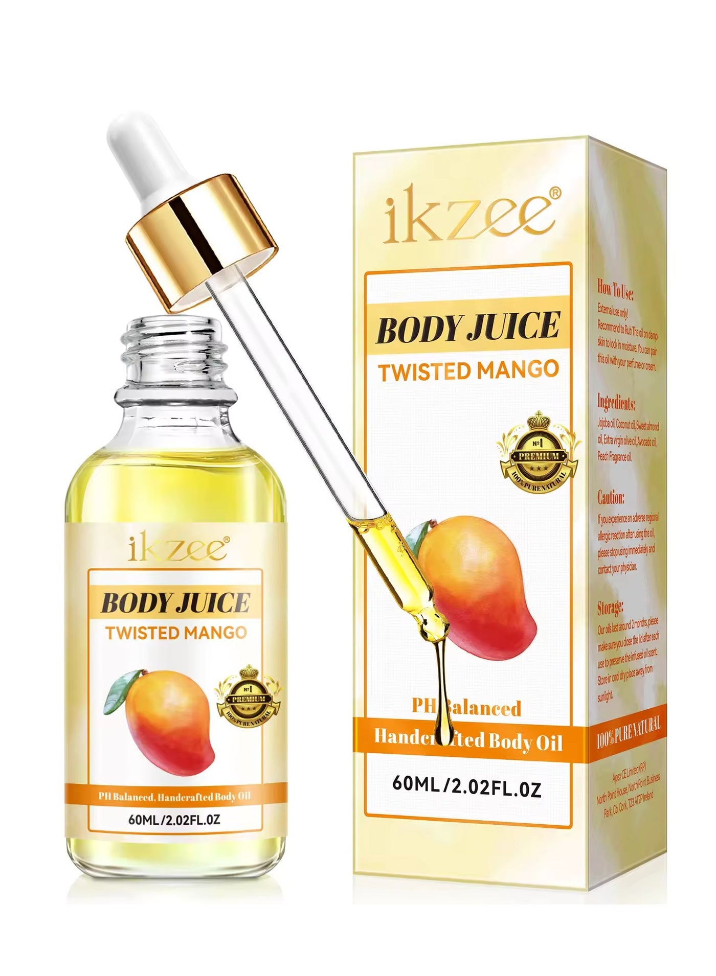 60ml Body Juice Oil Twisted Mango Hand Crafted Body Oil Nourishing Hydrating and Moisturizing for All Skin Types with Natural Oils Pure Natural Essence Body Juice Oil