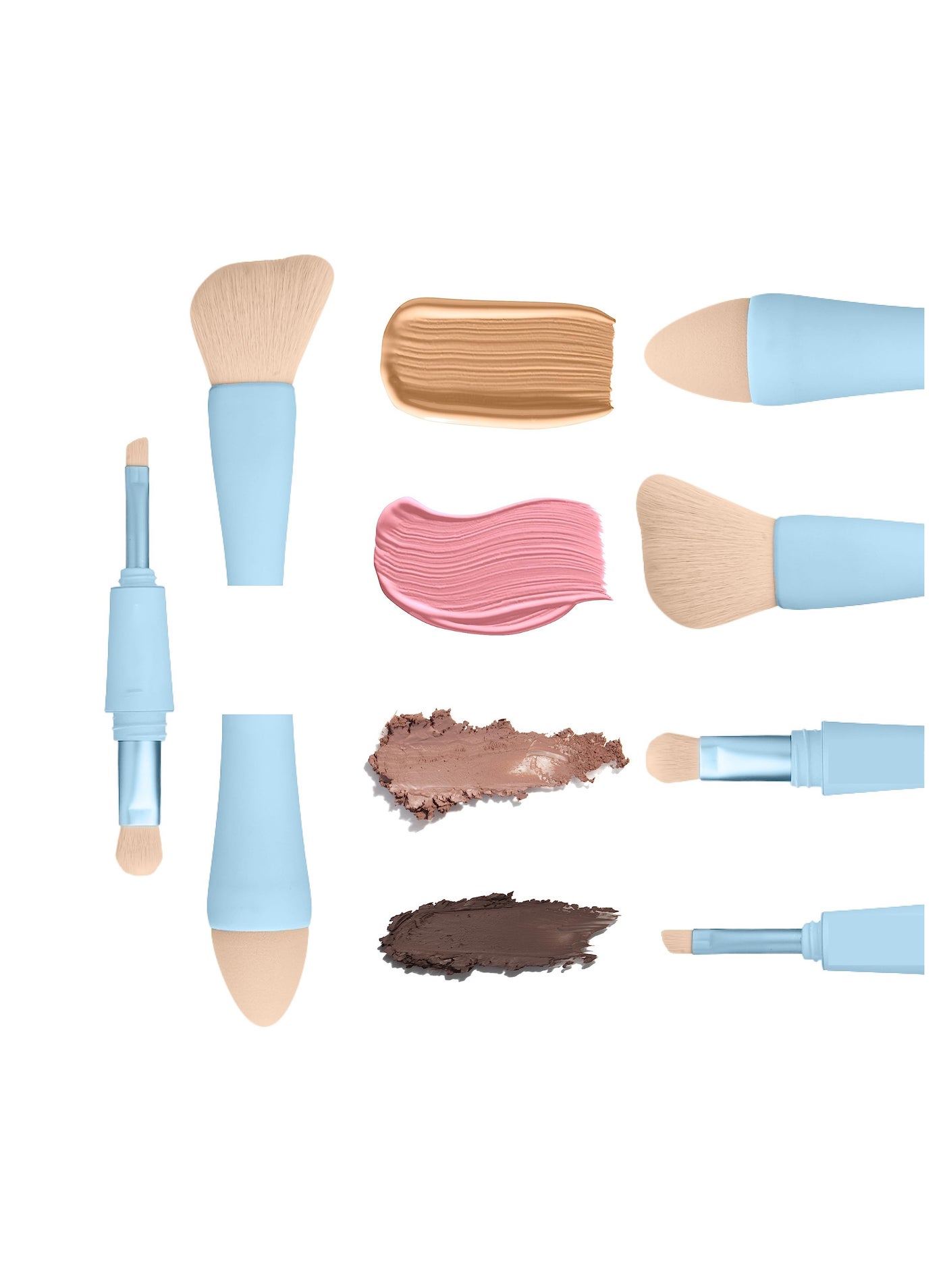 4 in 1 Makeup Brush Set, Eyebrow, Liner  Blush Blending Brush, Dual-Ended Travel Makeup Brushes, Suitable for Powder and Liquid Make up