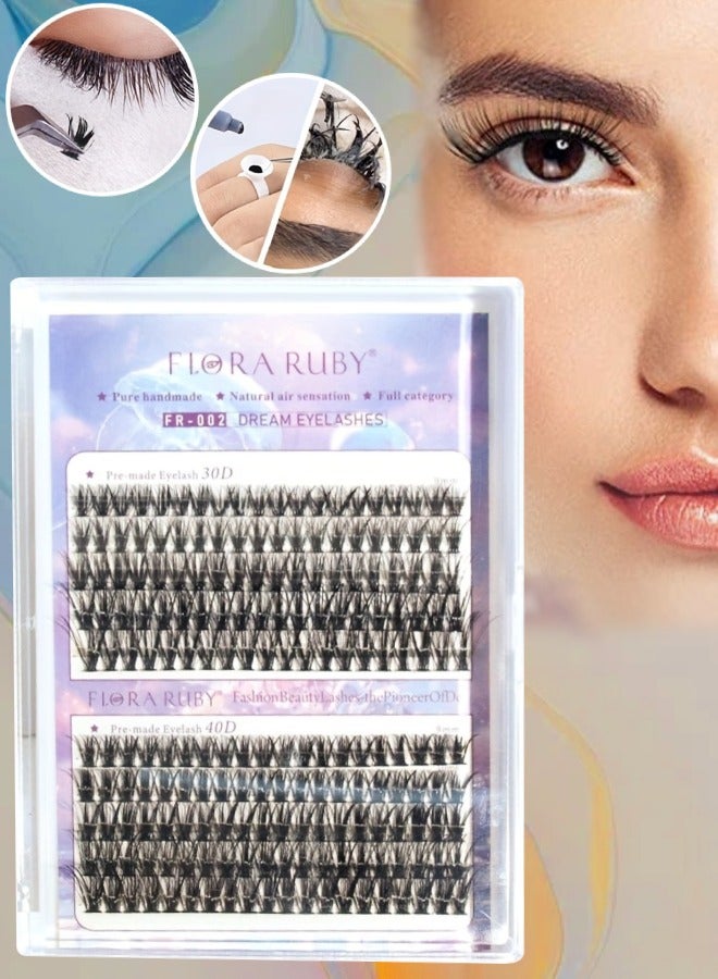 200pcs Individual Lash Clusters DIY Lash Extension Kit 30D and 40D Lash Clusters D Curl Individual Cluster Lashes Self Adhesive Eyelash Clusters Extensions 9-16mm Mixed False Eyelash