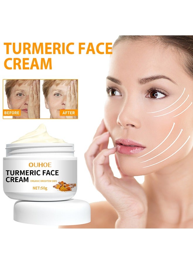 Turmeric Face Cream, For Face & Body All Natural Turmeric Skin Brightening Lotion Turmeric Cleanses Skin Fights Acne Evens Tone Fades Scars Sun Damage & Age Spots Pure Turmeric Cream Healing 50g