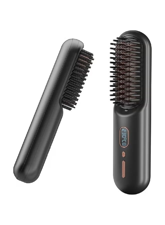Portable Cordless Hair Straightener Brush 2-in-1 with Negative Ion Technology, USB Rechargeable Hot Comb for Smooth & Shiny Hair, 60-Minute Long-Lasting Battery, 12 Adjustable Temperature Levels, Fast Heating Anti-Scald Design, Travel-Friendly Styling Tool for All Hair Types