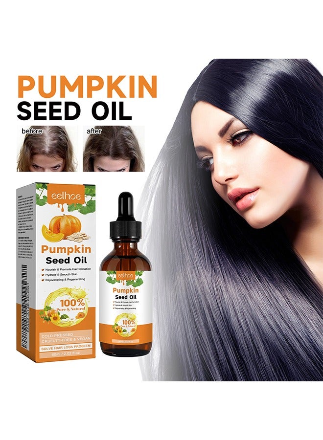 Pumpkin Seed Oil, Organic Pumpkin Oil for Hair Growth, Pure Cold Pressed Hair Oil Nourishes Dry Damaged Hair and Moisturizes Skin, Pumpkin Essential Oil for Face Skin Care Hair Loss Treatment-60ml