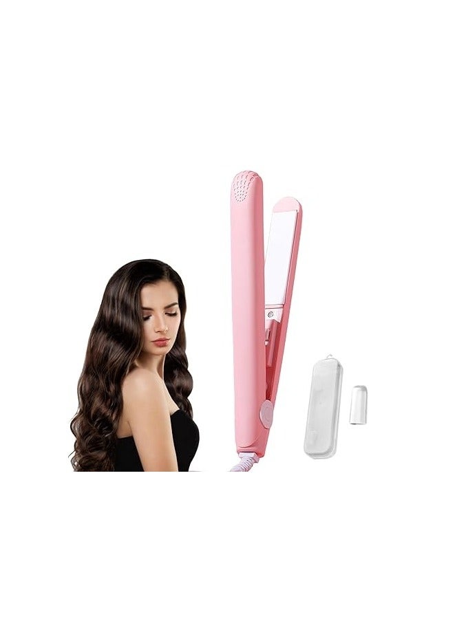 Regulatem Ceramic Mini Hair Curler, Mini Dual Purpose Curling Iron, Regulatem Curling Iron, Mini Curling Iron for Short Hair, Hair Straightener and Curler 2 in 1 Mini Hair Curler (Pink)