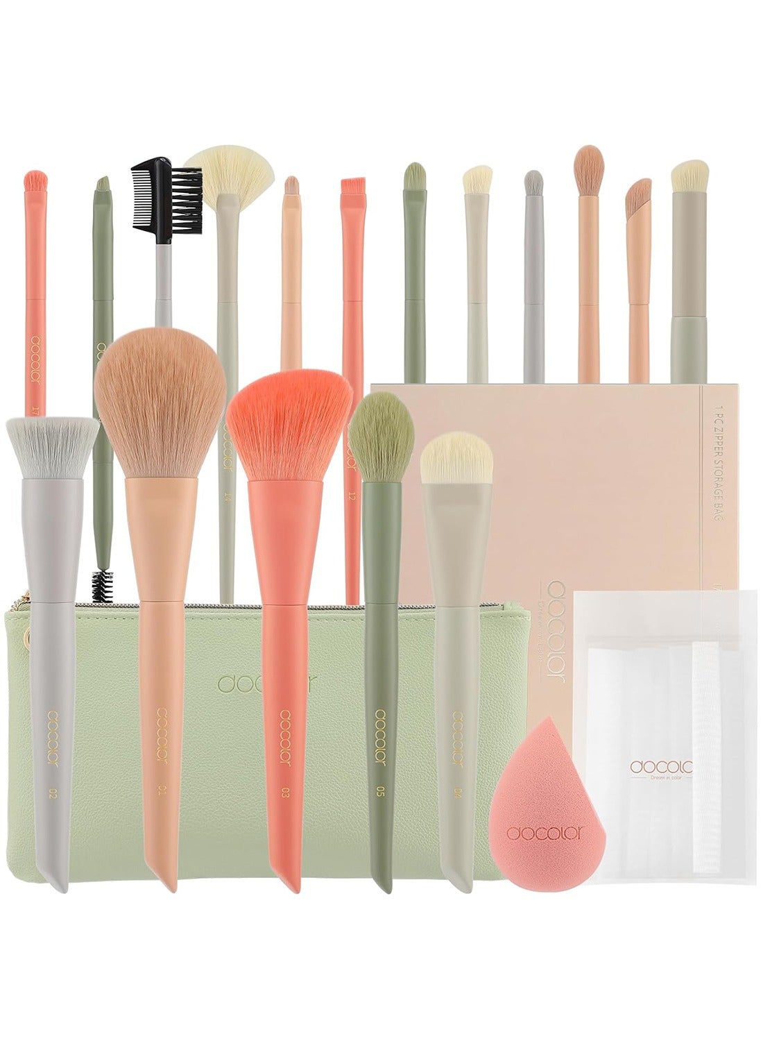 17 Piece Professional Makeup Brush Set with Morandi Brushes, Makeup Bag, Sponge, and Brush Protector--Gift Box Included