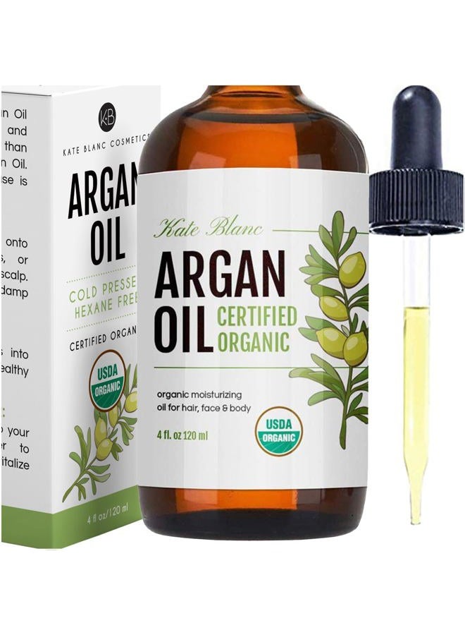 Argan Oil for Hair, Face & Skin from Morocco. Promotes Hair Growth (4oz, USDA Certified Organic, Cold Pressed & 100% Pure, Light)