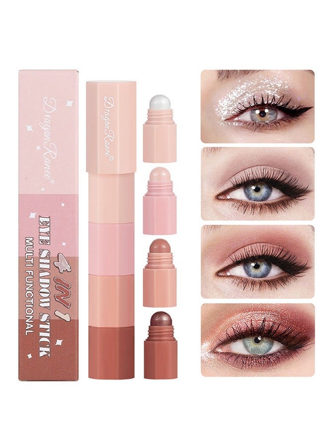 Eye Shadow Stick-Multi Functional 4 Colors Shadow Stick and Highlighter Makeup 4 in 1 Long Lasting Eyeshadow Pencil (#A)