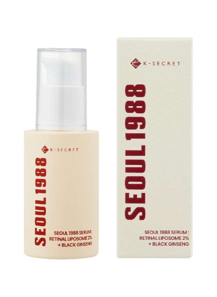 KSECRET SEOUL 1988 Serum : Retinal Liposome 2% + Black Ginseng, 30ml/1.01fl.oz | 58% Black Ginseng Extract with Retinal, Bakuchiol, Vitamin C & 3 Peptides for Wrinkle Care