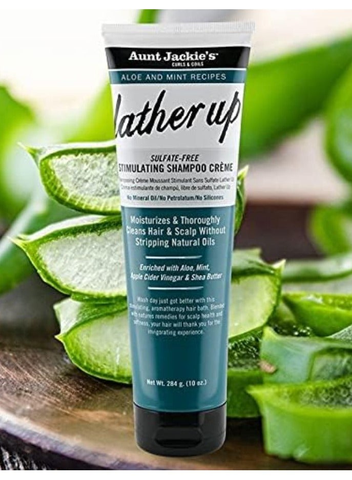 Aloe Mint Recipes Lather Up Stimulating Hair Moisturizing Shampoo Creme Sulfate Free for All Hair Types and Textures Green 10 Oz