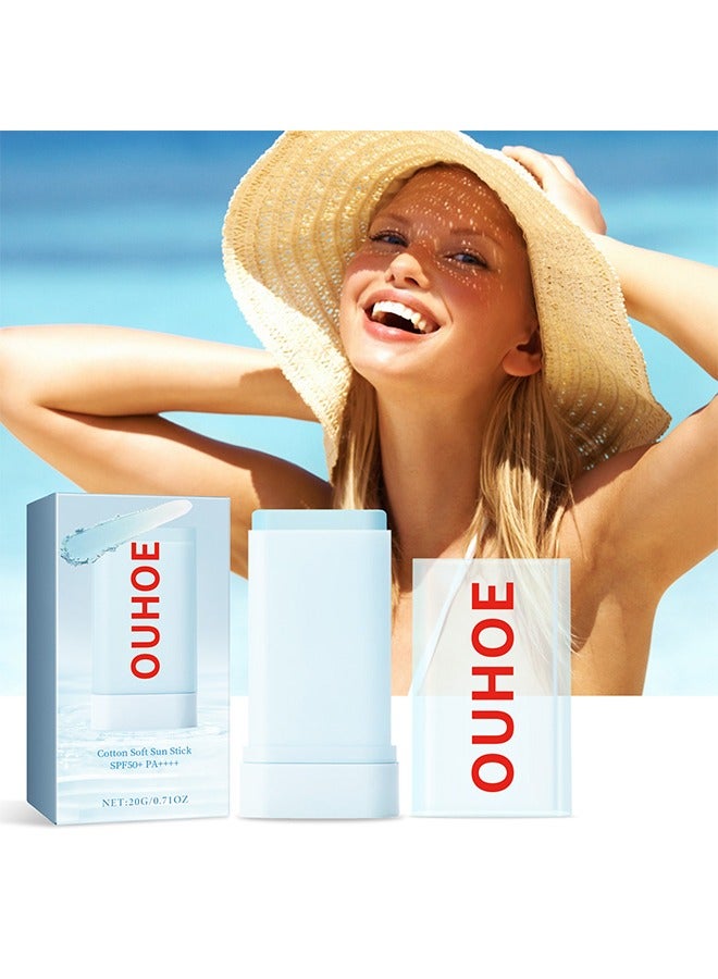 Cotton Soft Sun Stick SPF50+ PA++++,Lightweight Sunscreen Stick for Face, Hydrating Formula,Non-Greasy,No White Cast,Ideal for Everyday Use