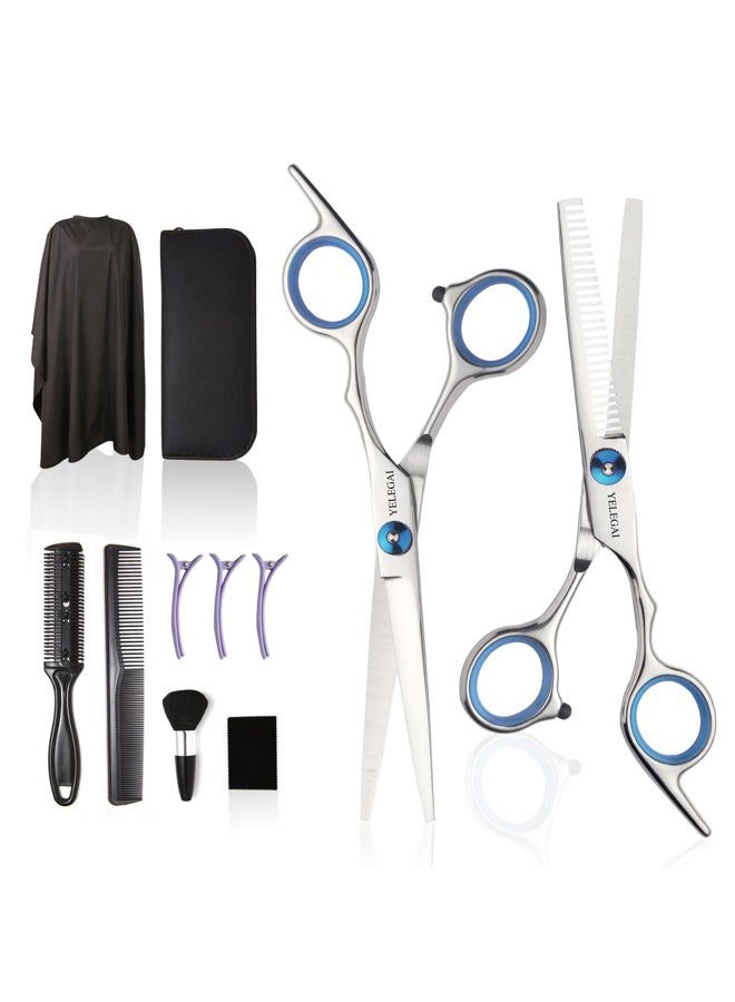 Hair Cutting Scissors Kit,11 Pcs Professional Haircut Scissors Kit with Cutting Scissors,Thinning Scissors,Neck Duster Brush,Comb,Barber Cape,Hair Clips,Hairdressing Shears Set for Barber and Home
