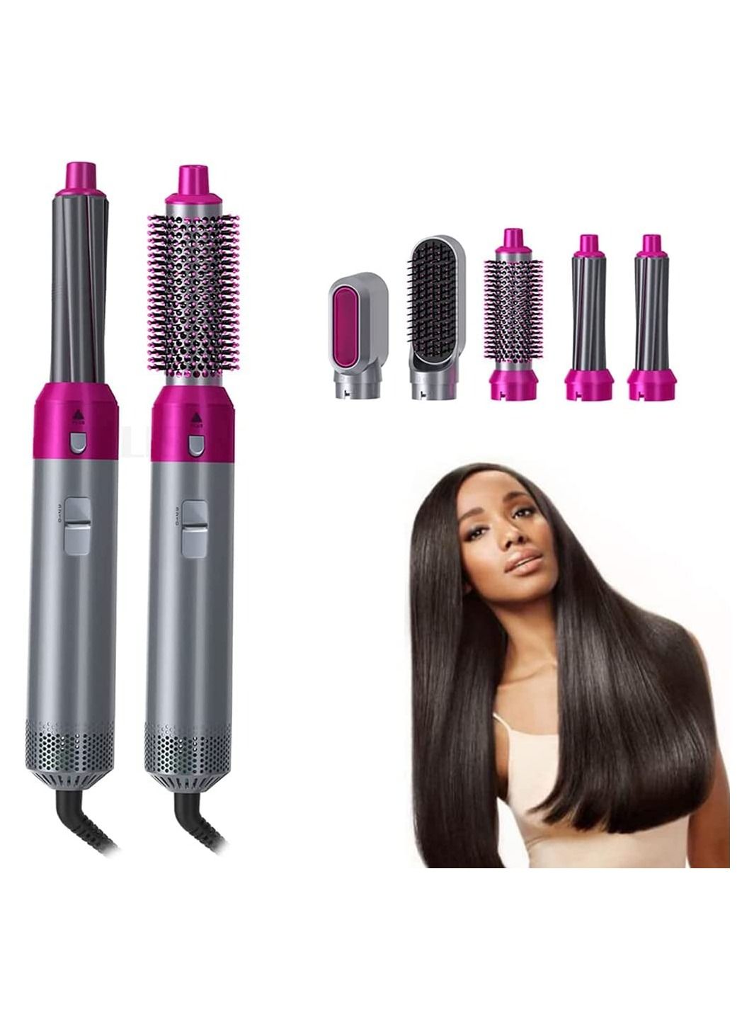 5 In 1 Hair Curler Rotating Hair Dryer Hair Straightener Comb Curling Brush 5 interchangeable barrels 3 adjustable modes 30S heating smoothing iron styling tools