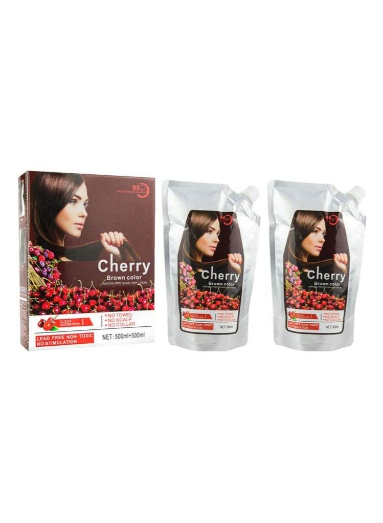 Cherry Color Cream Ammonia-Free Hair Color Cream,Lead Free Non-Toxic No Stimulation 500ml+500ml(Dark Brown)