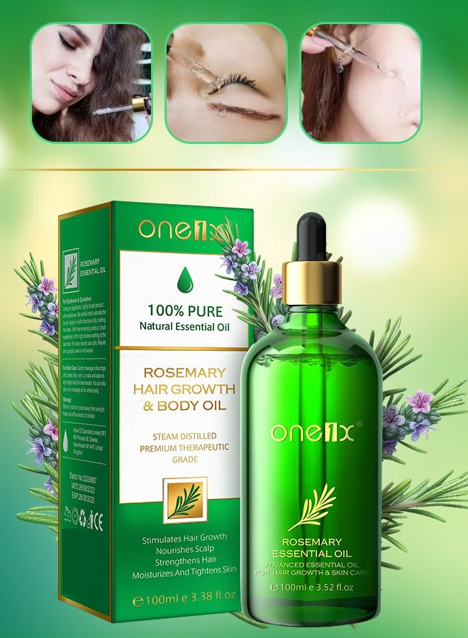 100ml Rosemary Hair Growth & Body Oil 100% Pure Natural Steam Distilled Rosemary Oil for Hair Growth Multipurpose Hair Eyebrow Eyelash Growth Oil Moisturizing Hair Oil