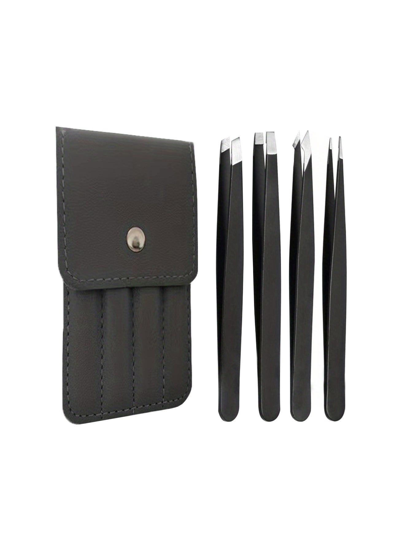 4-Piece Tweezers Set Professional Stainless Steel Tweezers For Eyebrows With Storage Bag
