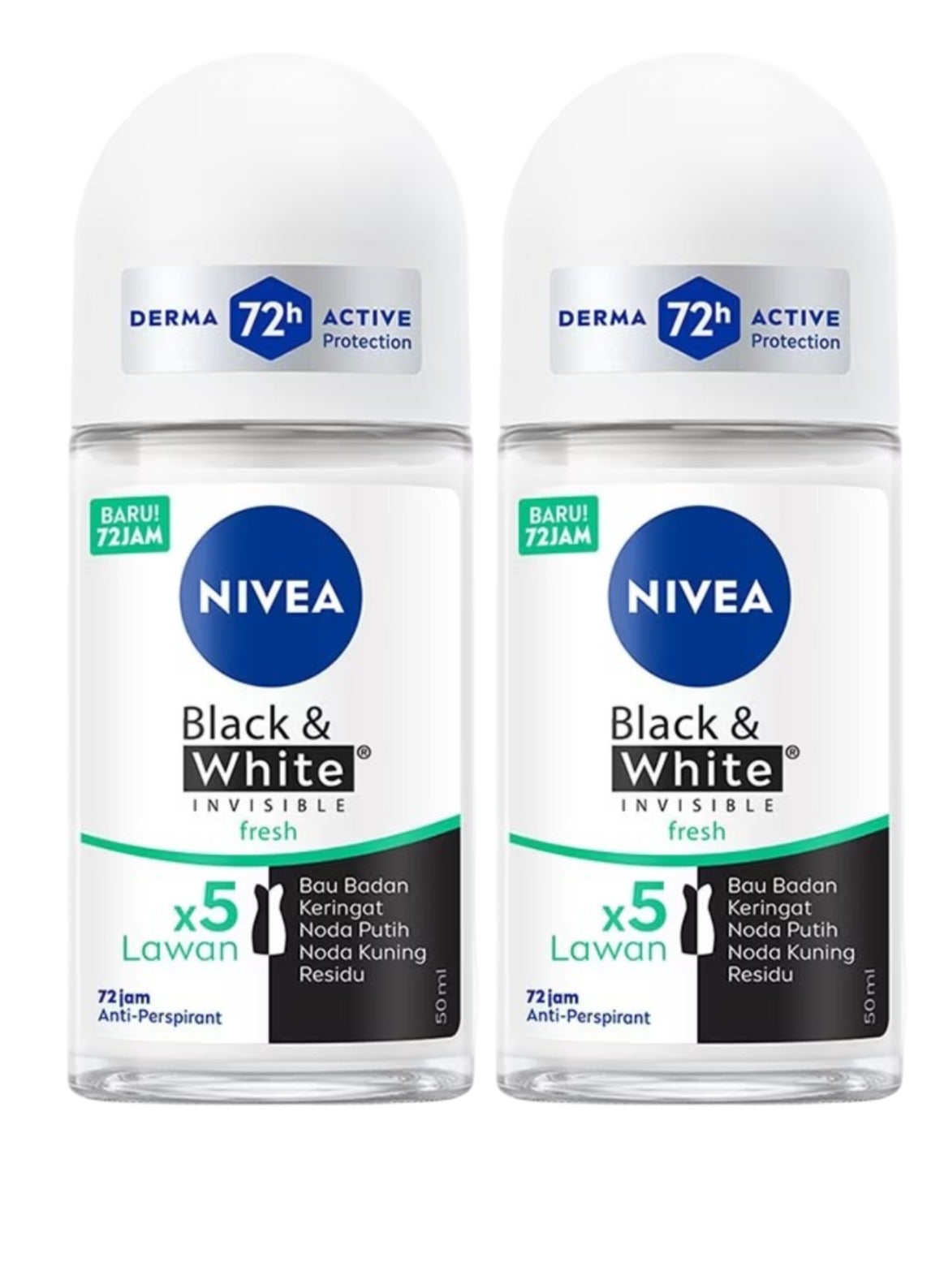Nivea women roll on Black & white Invisible Fresh 50ml 72h (Pack of 2pcs)