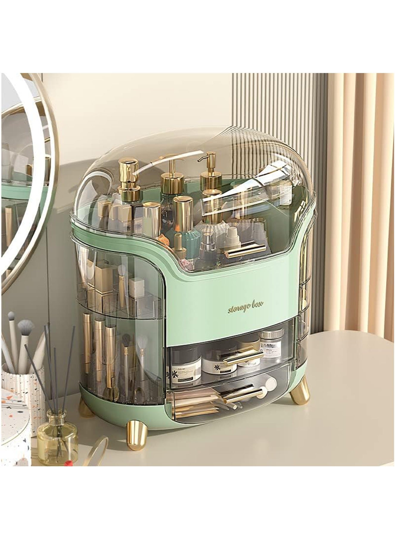 Vanity Makeup Organizer Portable Cosmetic Storage Display Cases with Drawer and Transparent Lid Dustproof and Waterproof
