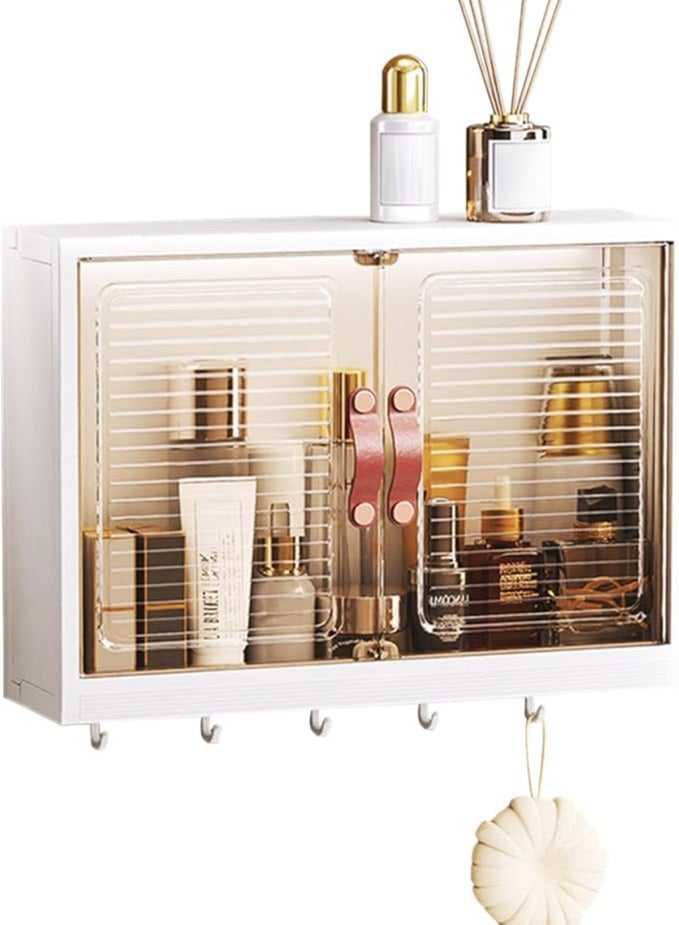 Wall Mounted Large Capacity Makeup Organizer,Dustproof Cosmetic Organizer,Bathroom Organizers and Storage,Skincare Organizers for Vanity,Bedroom(White）